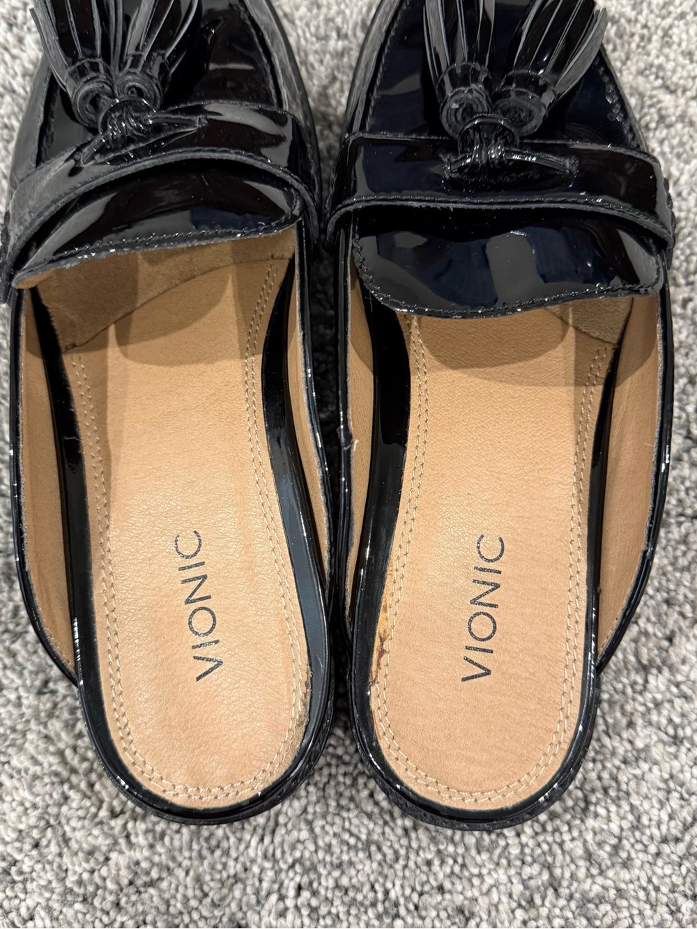 Vionic Black Patent Genuine Leather Tassel Mules Loafers Comfort Women’s US 8 - Picture 4 of 12